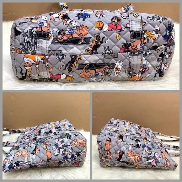 VERA BRADLEY Rare Gray Multi HOWL-O-WEEN Halloween Dogs Zip Top Cotton VERA Tote - Picture 15 of 16